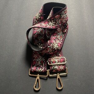 Embroidered Bag or Luggage Strap Florals on Black Background Adjustable